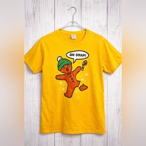 Oh Snap Gingerbread Man Christmas Shirt Yellow‎ Tee Size S